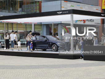 HMC New Sports Sedan G70 Unveil scene at open square in Ulsan, South Korea. Hyundai Motor will launch its first midsize sports sedan under t...