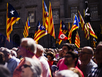 Catalan Independence supporters wave Esteladas (Catalan pro-independence flag) during a demonstration of Catalan Mayors backing Independence...