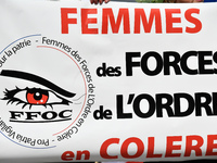 The FFOC, Femmes des Forces de l'Ordre en Colere, banner during a protest against the bad treatment and work conditions in France in Paris,...