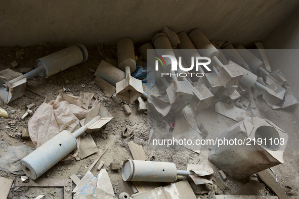 Explosive remnants of war in a bombed out IED factory in East Mosul. Mosul, Iraq, on 11 September 2017. Islamic State left ammunition and re...