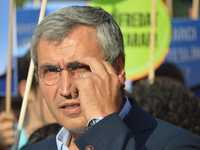 Turkey's main opposition Republican People's Party (CHP) Deputy Necati Yilmaz attends a protest against the Turkish government's new educati...