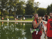 Juggalos, fans of the music group Insane Clown Posse, gather while demonstrating on the National Mall in Washington, D.C., U.S., on Saturday...
