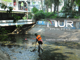 Jakarta city cleaners launched a river flow of 8 meters in Menteng, Jakarta, Indonesia, on September 17,2017. these activities are routinely...