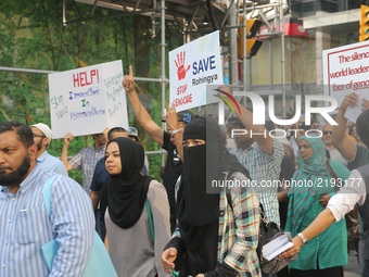 Hundreds of demonstrators marched to protest against the violence against Rohingyas in Myanmar, in Toronto, Canada on September 16, 2017. Pr...