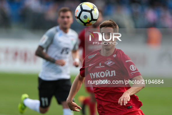 Mario Pasalic of FC Spartak Moscow vie for the ball during the Russian Football League match between FC Tosno and FC Spartak Moscow at Petro...
