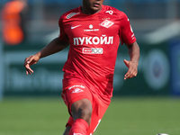 Fernando of FC Spartak Moscow vie for the ball during the Russian Football League match between FC Tosno and FC Spartak Moscow at Petrovsky...