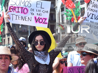Woman demonstrators was meeting at Zocalo of Mexico City to performs a march against of feminicides and recent murder of the student Mara Ca...