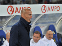 Zinedine Zidane, head coach of Real Madrid, during the Spanish league football match between Real Sociedad and Real Madrid at the Anoeta Sta...