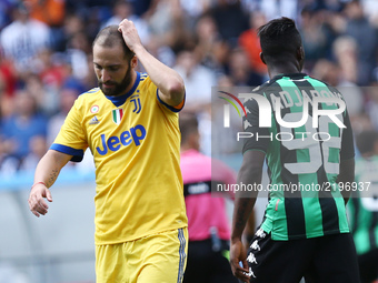 Gonzalo Higuain of Juventus uring the Serie A match between US Sassuolo and Juventus at Mapei Stadium - Citta' del Tricolore on September 17...