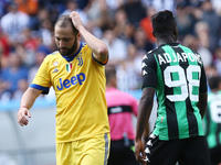 Gonzalo Higuain of Juventus uring the Serie A match between US Sassuolo and Juventus at Mapei Stadium - Citta' del Tricolore on September 17...