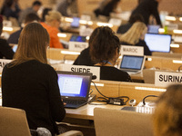 View of the 36th session of the Human Rights Council of United Nations in Geneva, Switzerland on 15 September 2017. Annual discussion on the...