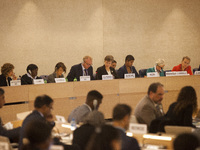 Salma Nims, Dorothy Nyasulu, Claire Somerville, Eva Grambye, Roland Chauville take part at 36th session of the Human Rights Council of Unite...