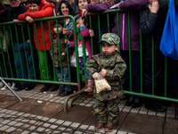 Osorno, Chile. 18 September 2017. Little boy dressed as a soldier.
Armed forces participate in the traditional military parade on the day of...