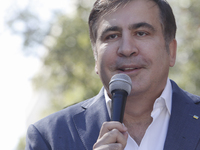 Former Georgian President and former Odessa Region Governor Mikheil Saakashvili and his lawyers in front of the Presidential Office building...