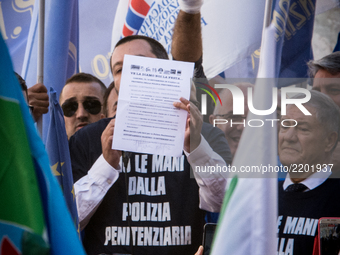 Secretary of The Northern League Matteo Salvini meets protesters from The Penitentiary Police, on September 19, 2017 in Rome, Italy. The Pen...