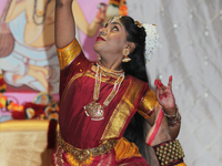 Bharatnatyam dancer performs during the Thiruvaiyaru Music and Dance Festival held in Toronto, Ontario, Canada, on April 14, 2017. The festi...