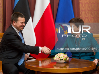 Prime Minister of Estonia Juri Ratas (L) and Prime Minister of Poland Beata Szydlo (R) during their meeting at Chancellery of the Prime Mini...