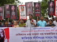 Bangladeshi Peoples' Solidarity Movement party's activist stage demonstration in front of Dhaka's United Nation Office demanding stop Genoci...