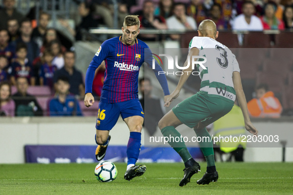 Gerard Deulofeu from Spain of FC Barcelona during the La Liga match between FC Barcelona v Eibar at Camp Nou Stadium on September 19, 2017 i...
