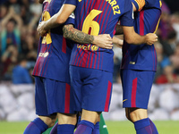 FC Barcelona players celebration during La Liga match between FC Barcelona v SC Eibar , in Barcelona, on September 19, 2017.  (