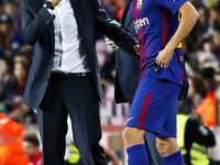 Sergi Roberto and Ernesto Valverde vduring La Liga match between FC Barcelona v SC Eibar , in Barcelona, on September 19, 2017.  (