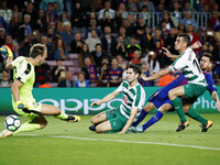 Leo Messi scores during La Liga match between FC Barcelona v SC Eibar , in Barcelona, on September 19, 2017.  (