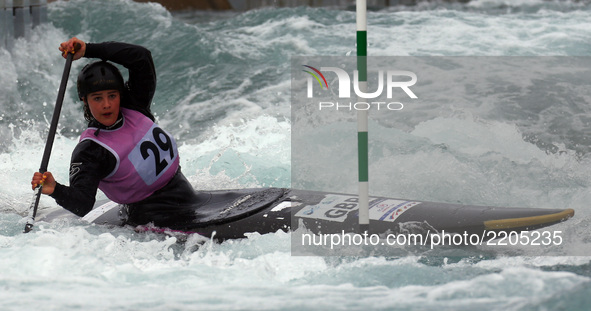 Ella Redfearn of Holme Pierrepont CC J16 competes in Canoe Single (C1) Women
during the British Canoeing 2017 British Open Slalom Championsh...