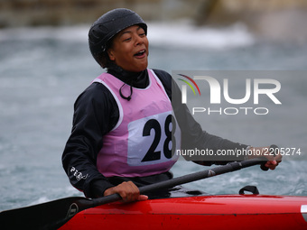 Jada Senar of Independent J16 competes in Canoe Single (C1) Women
during the British Canoeing 2017 British Open Slalom Championships at Lee...