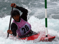 Jada Senar of Independent J16 competes in Canoe Single (C1) Women
during the British Canoeing 2017 British Open Slalom Championships at Lee...