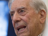 Writer Mario Vargas Llosa attends the 'Conversacion en Princeton' press conference at Casa de America on September 20, 2017 in Madrid, Spain...