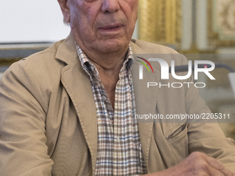 Writer Mario Vargas Llosa attends the 'Conversacion en Princeton' press conference at Casa de America on September 20, 2017 in Madrid, Spain...