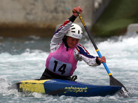 Non Dingle of Seren Dwr J18 competes in Canoe Single (C1) Women
during the British Canoeing 2017 British Open Slalom Championships at Lee Va...