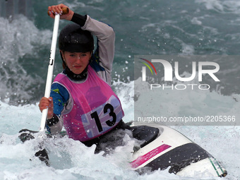 Evie Watson of Holme Pierrepont CC J16 competes in Canoe Single (C1) Women
during the British Canoeing 2017 British Open Slalom Championship...