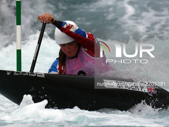 Phoebe Spicer of Lee Valley PC J18
competes in Canoe Single (C1) Women
during the British Canoeing 2017 British Open Slalom Championships at...