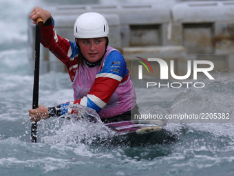 Phoebe Spicer of Lee Valley PC J18
competes in Canoe Single (C1) Women
during the British Canoeing 2017 British Open Slalom Championships at...