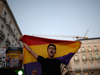 A young person with the republican flag during the demonstration for the freedoms and the right to decide in Madrid on 20th September, 2017....