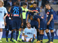 Ciro Immobile of Lazio and Allan Loudeiro of Napoli  during the Serie A match between SS Lazio and SSC Napoli at Stadio Olimpico on Septembe...