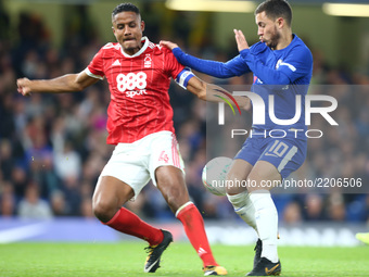 L-r Nottingham Forest's Michael Mancienne and Chelsea's Eden Hazard
during Carabao Cup 3rd Round match between Chelsea and Nottingham Forest...