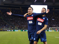 Jose Maria Callejon of Napoli and Dries Mertens of Napoli celebrating during the Serie A match between SS Lazio and SSC Napoli at Stadio Oli...