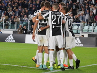 The Juventus players celebrate after the goal of Mario Mandzukic (Juventus FC)during the Serie A football match between Juventus FC and ACF...