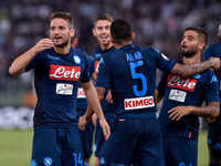 Dries Mertens of Napoli celebrates scoring third goal during the Serie A match between Lazio and Napoli at Olympic Stadium, Roma, Italy on 2...