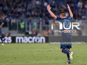 Dries Mertens of Napoli celebrates scoring third goal during the Serie A match between Lazio and Napoli at Olympic Stadium, Roma, Italy on 2...