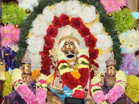 Adorned idol of Ayyanar during the Sapparam Festival at a Tamil Hindu temple in Ontario, Canada, on August 04, 2017. During this festival th...