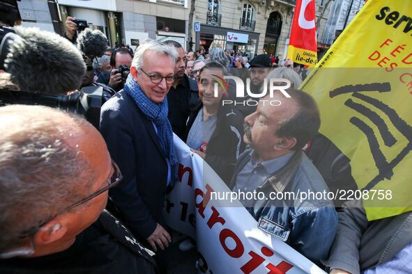 French Communist Party (PCF) national secretary Pierre Laurent (Center Left) meets Philippe Martinez (Center Right), Secretary General of th...