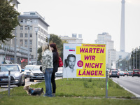 An election poster showing the main candidateof the Free Democratic Party (FDP) Christian Lindner is seen in the district of Friedrichshain...
