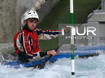 Timothy Allen of Holme Pierrepont CC J16 PU
competes in Kayak  (K1) Men
during the British Canoeing 2017 British Open Slalom Championships a...