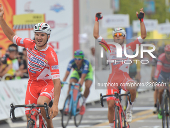 Marco Benfatto celebrates his win in the fourth stage ahead of his team-mate Matteo Malucelli - 2017 Tour of China 2, the 115.3km Huangshi D...