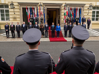 Prime Minister of Hungary Viktor Orban and Prime Minister of Poland Beata Szydlo during their meeting at Chancellery of the Prime Minister i...