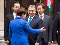 Prime Minister of Hungary Viktor Orban and Prime Minister of Poland Beata Szydlo during their meeting at Chancellery of the Prime Minister i...