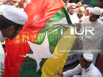 Several Islamist political organization in Bangladesh bring out protest rally and burn Myanmar flag in Dhaka from the Baitul Mukarram Nation...